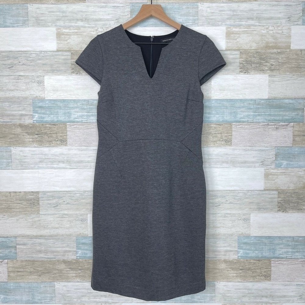 Banana Republic Seamed Ponte Sheath Dress Gray Lined Stretch Career Womens 4